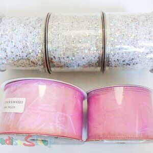 *PAPYRUS* Rolls of Wide Shimmer Silver & Pink Ribbon - NEW! - FAST SHIP!